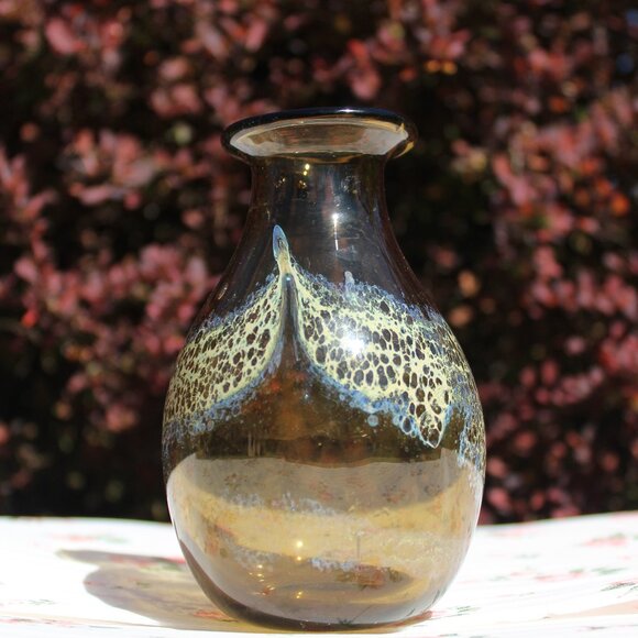 Vtg Buzz Williams 80' Studio Art Blown Glass Bud Vase amber-ish green MCM Signed - Picture 1 of 13